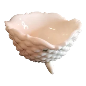 1960s Le Smith Hobnail Milk Glass Hand Painted Ruffled Edge Footed Bowl