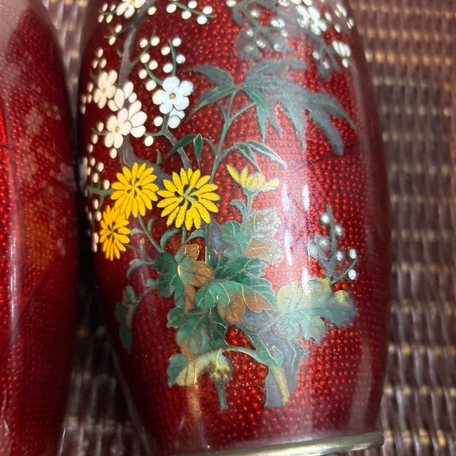 1930s 1930s Japanese Ginbari Cloisonné Vases-a Pair For Sale - Image 5 of 6