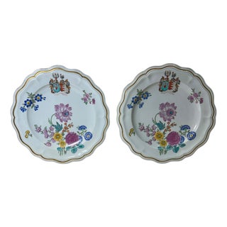 18th Century Chinese Export Famille Rose Armorial Plates - A Pair For Sale