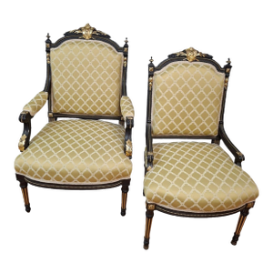Two Napoleon III Style Gilt Ebonized Parlor Chairs