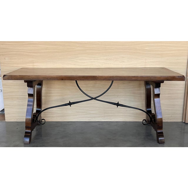 19th C. Dining or Console Table of Walnut with Lyre Legs and Heavy Top, Spain For Sale - Image 16 of 18