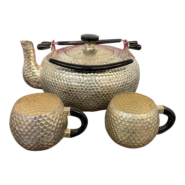 Japanese Hammered Steel Tea-Set in Box For Sale
