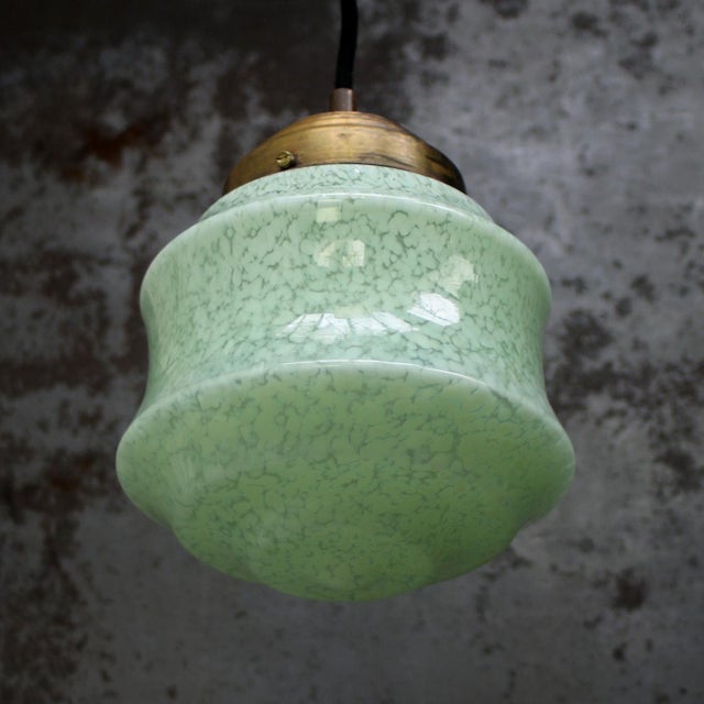 1920s French Art Deco Green Clichy Glass Pendant Lamp For Sale - Image 5 of 6