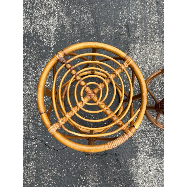 Franco Albini Vintage 1950s Franco Albini Style Italian Riviera Bamboo Stools or Side Tables For Sale - Image 4 of 6