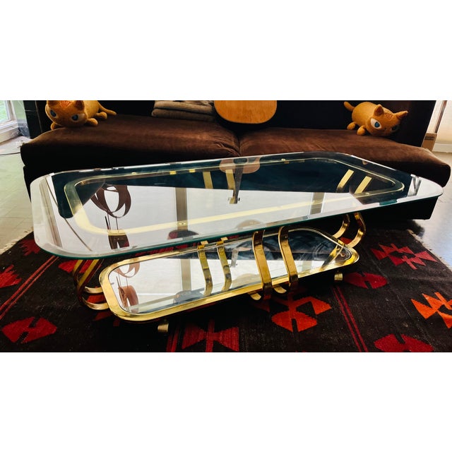 Karl Springer Brass and Glass Coffee Table Hollywood Regency Glam For Sale - Image 4 of 13