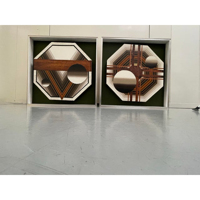 1970s 1970s Pair of Vintage Hand Painted Canvases Framed in New Shadow Boxes For Sale - Image 5 of 9