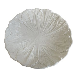 Vintage Mid-Century Modern White California Pottery Usa Majolica Cabbage Leaf Large Serving Bowl For Sale