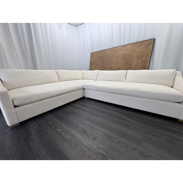 Rh Belgian Classic Slope Arm Bench-Cushion L-Sectional | Down | Perennials® Performance Textured Two-Tone Linen – Natural For Sale - Image 16 of 18