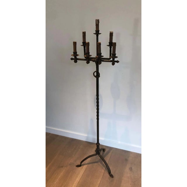 1940s 1940s French Work Wrought and Gilt Iron Floor Lamp For Sale - Image 5 of 13