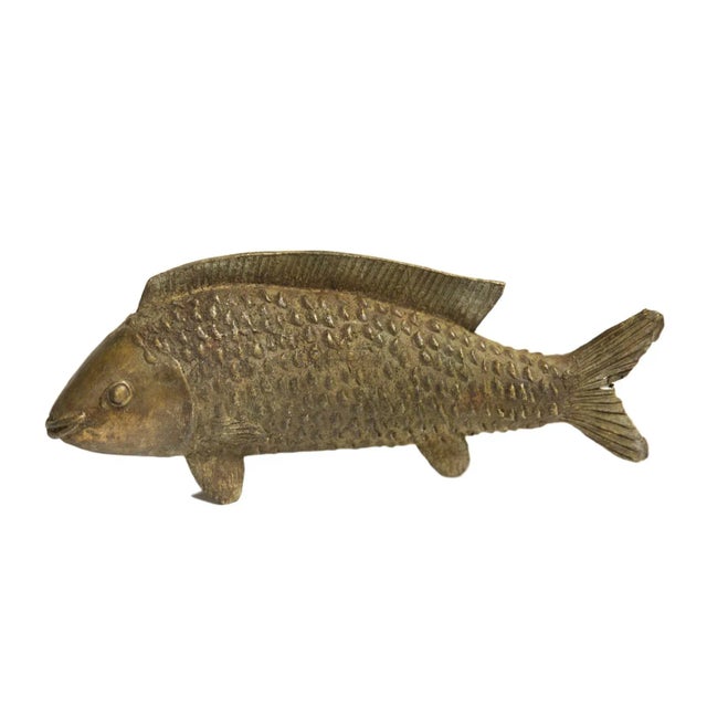 Large Bass Fish Standing Vintage African Bronze Sculpture For Sale - Image 9 of 9