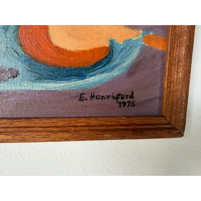 1975 Vintage E. Hanniferd Abstract Still Life Oil on Board Painting – Framed For Sale - Image 9 of 12