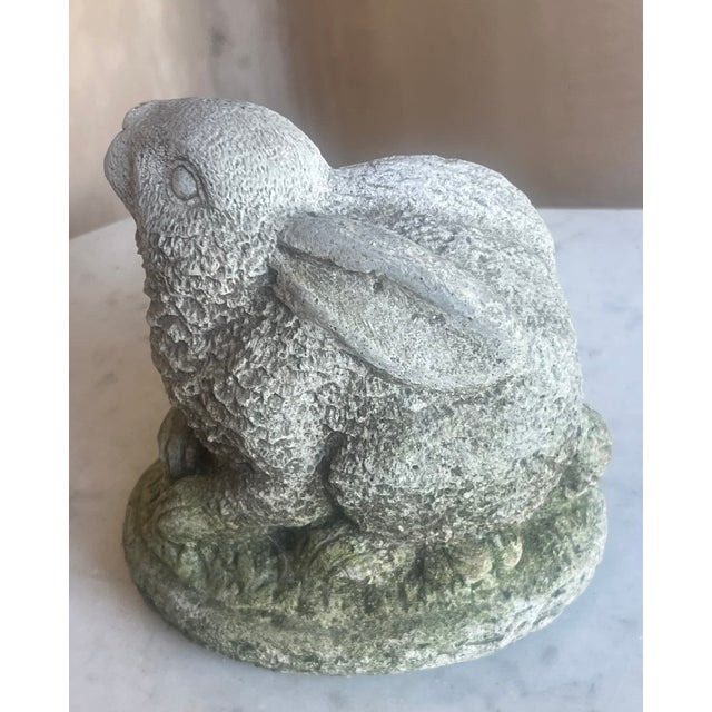 Boho Chic Vintage Bunny Garden Statue With Moss For Sale - Image 3 of 12