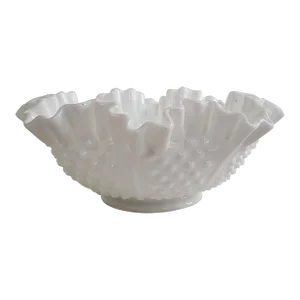 1960s Fenton Hobnail Milk Glass Ruffled Bowl