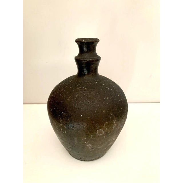 Rustic Antique Farmhouse Black Ceramic European Water / Wine Pitcher -Cca 1920's For Sale - Image 4 of 7
