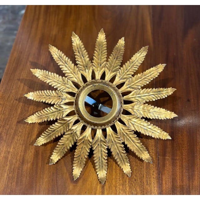 French Early 20th Century French Tole Starburst Flush Mount For Sale - Image 3 of 5