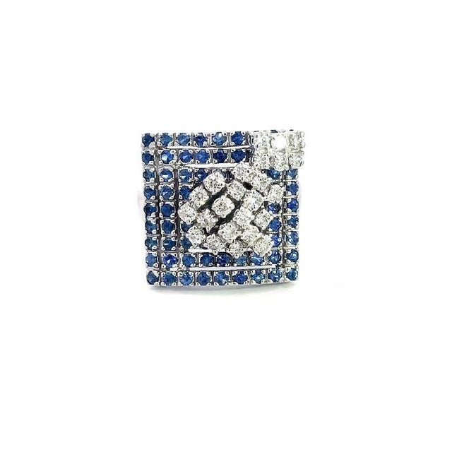 Late 20th Century Sonia B. Diamond Sapphire Gold Ring 18k White Square Top Cluster For Sale - Image 5 of 8