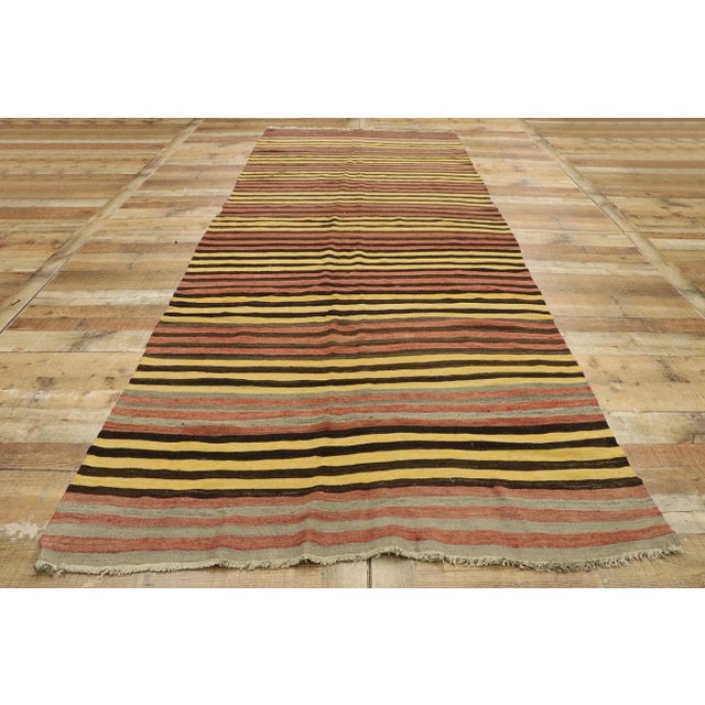 Textile Vintage Turkish Striped Kilim Rug - 04'06 X 11'06 For Sale - Image 7 of 10