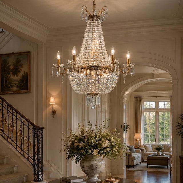 Aloadecor Classic Elegance 12-Light Antique Bronze Empire Crystal Chandelier For Sale In Houston - Image 6 of 7