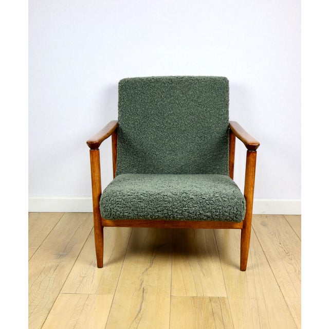 GFM-142 Chair in Olive Fleshy Bouclé attributed to Edmund Homa, 1970s For Sale - Image 9 of 12