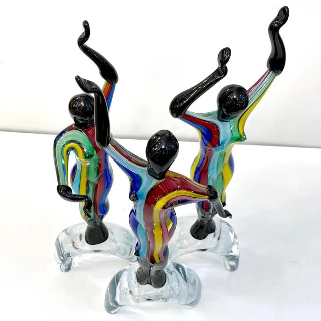 1980s Italian Colorful Murano Glass Set 3 Ballet Dancers For Sale - Image 11 of 12