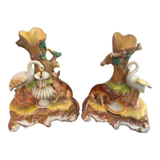 Circa 1860's Antique Staffordshire Swan and Fox Form Figures- a Pair For Sale