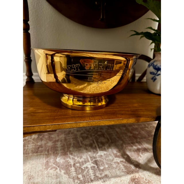 1955 Engraved Sporting Dog Trophy Bowl by Dodge Inc., Brass, Mid-Century For Sale In Portland, OR - Image 6 of 10