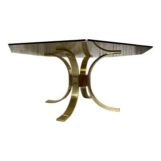 1980s Mastercraft Style Brass, Burl, & Smoked Glass Dining Table For Sale