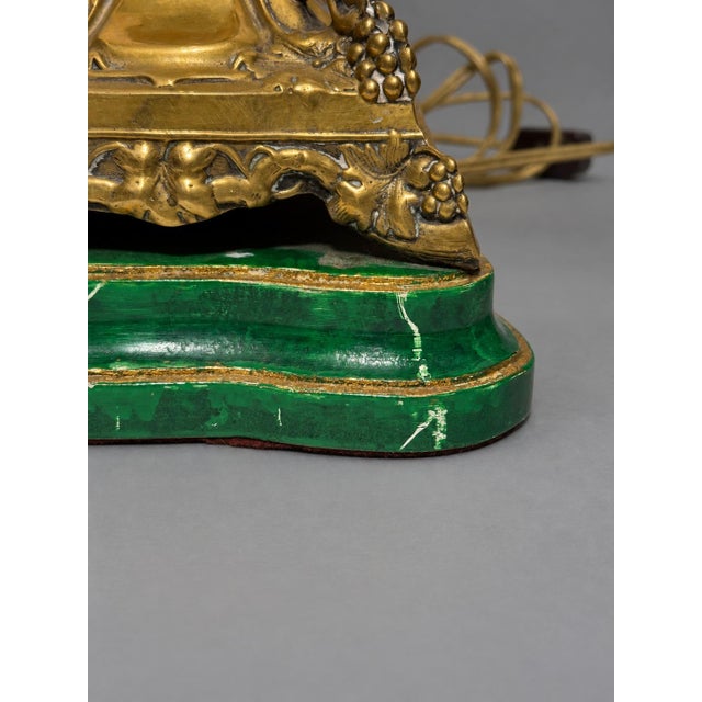 Pair of Antique Continental Gilt-Metal Grape-Vine & Faux Malachite Table Lamps For Sale In Providence - Image 6 of 10