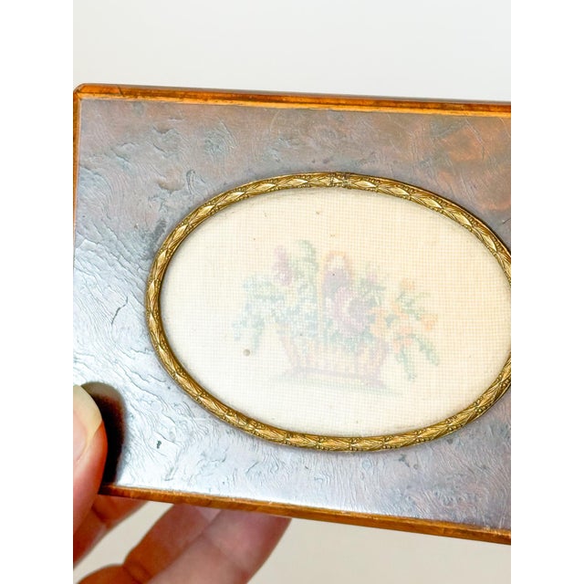 Brown Mid Century Austrian Burlwood Box With Embroidered Insert For Sale - Image 8 of 13