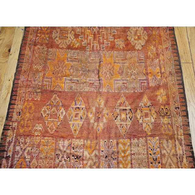 Vintage Moroccan Rug, Hand-Knotted Wool, Geometric Pattern, Red & Lavender, 5’ X 13’ For Sale - Image 10 of 14