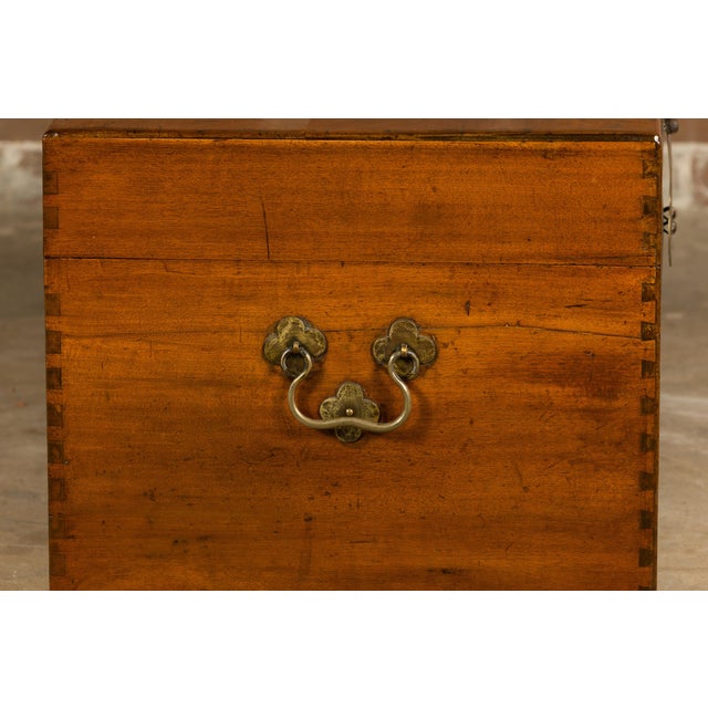 19th Century Oak Blanket Chest with Brass Hardware and Lateral Handles For Sale - Image 4 of 12