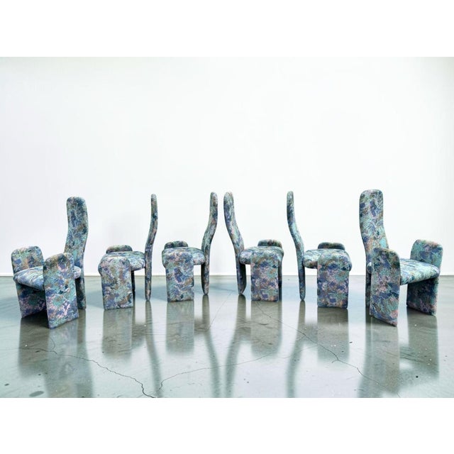 Postmodern Sculptural High-Back Dining Chairs in Abstract Upholstery, Set of 6 For Sale In Miami - Image 6 of 15
