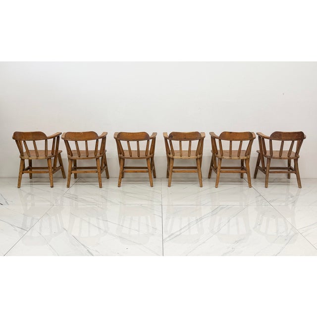 1940s Habitant, Bay City Mi, Knotty Pine Captain’s Chairs, Set of 6 For Sale - Image 13 of 14