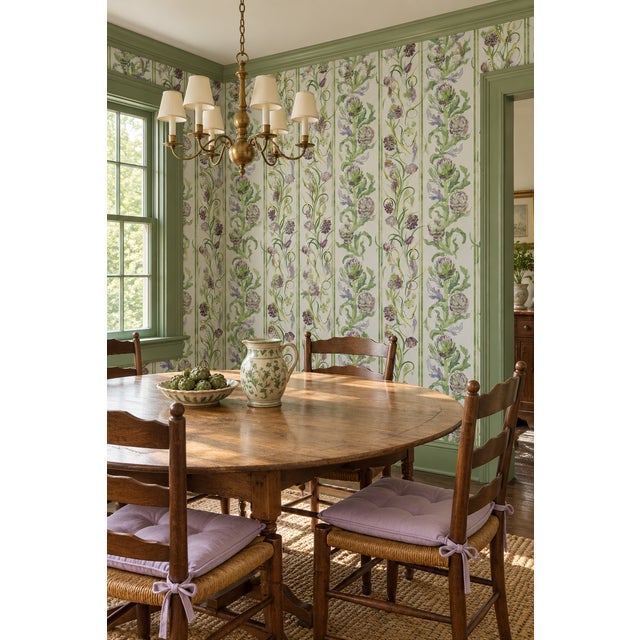 This custom wallpaper design is a fresh take on classic botanical stripes. Our artichoke-inspired watercolor botanical...