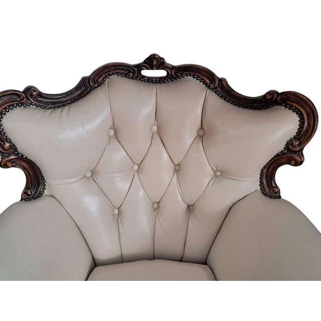 Wood Vintage Baroque Louis XV Buttoned Leather Chesterfield Armchair, 1980s For Sale - Image 7 of 18