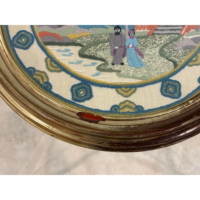 Vintage Elsa Williams "Chinese Plate" Chinoiserie Crewel Embroidery in Giltwood Frame For Sale - Image 10 of 16