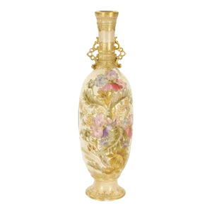 Tall Antique Hand Painted & Gilt Decorated German Porcelain Decorative Vase