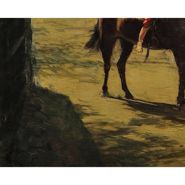 Brown Harry Freckleton, Children with Their Pony in the Stableyard, 1960s, Oil on Canvas For Sale - Image 8 of 18