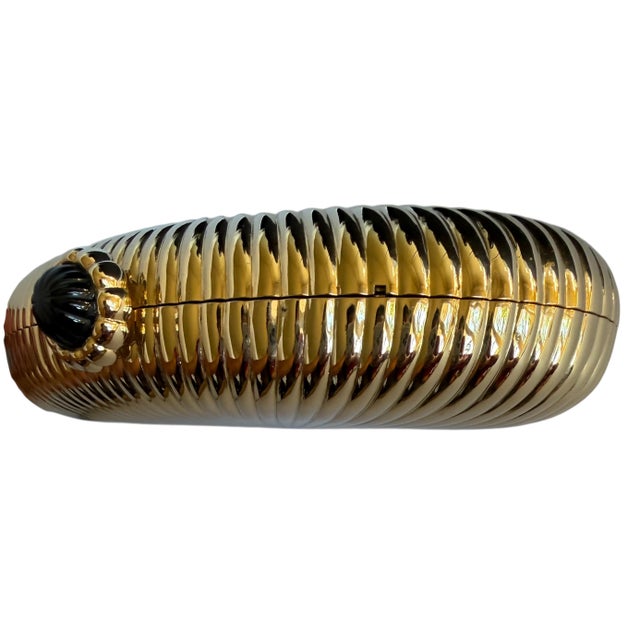 Judith Leiber Gold Ribbed Half Oval Onyx Gem Crystal Minaudiere Evening Bag For Sale - Image 12 of 15