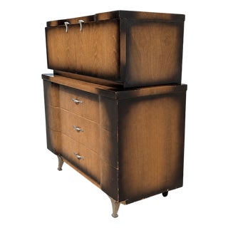 1950s Mid-Century Modern Tallboy Gentleman's Chest With Drop-Front Cabinet For Sale