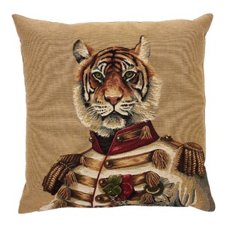 Captain Tiger Tapestry Cushion With Feather Filler - 46x46cm (18"x18") For Sale