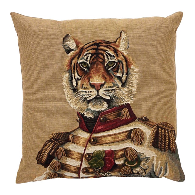 Captain Tiger Tapestry Cushion With Feather Filler - 46x46cm (18"x18") For Sale