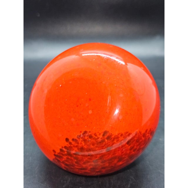 Vintage Inspired Hand Blown Red Glass Apple Paperweight with Green Stem