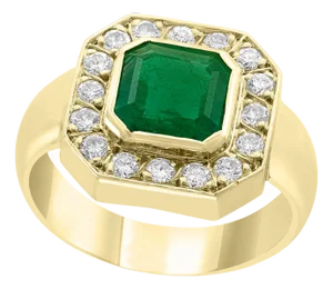 AGL Certified 2.25 Ct Minor Traditional Colombian Emerald Diamond 18 K Men Ring