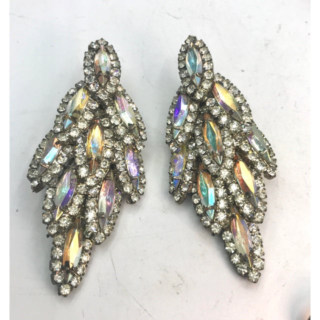 Hollywood Regency 1950s Juliana D & E Aurora Borealis Cascade Statement Earrings For Sale - Image 3 of 6