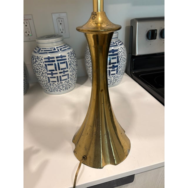 Metal 70s Vintage Brass Flared Trumpet Table Lamps Attributed to Tony Paul - A Pair For Sale - Image 7 of 12