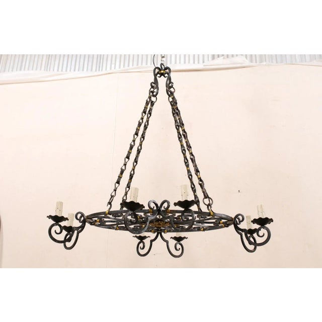 Mid 20th Century French Black Iron With Gold Oval Chandelier For Sale - Image 4 of 12