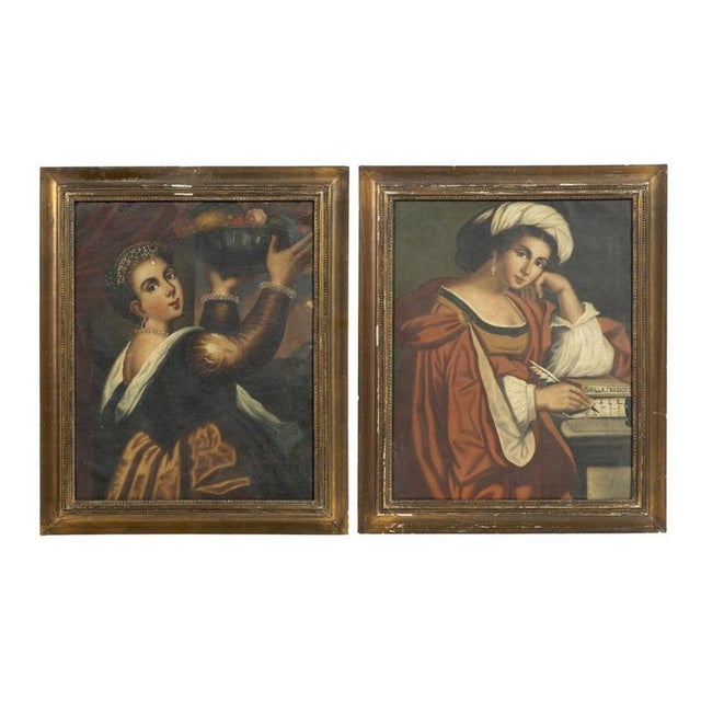 European School Artist, Portraits, 19th Century, Oil on Canvases, Set of 2 For Sale - Image 6 of 6