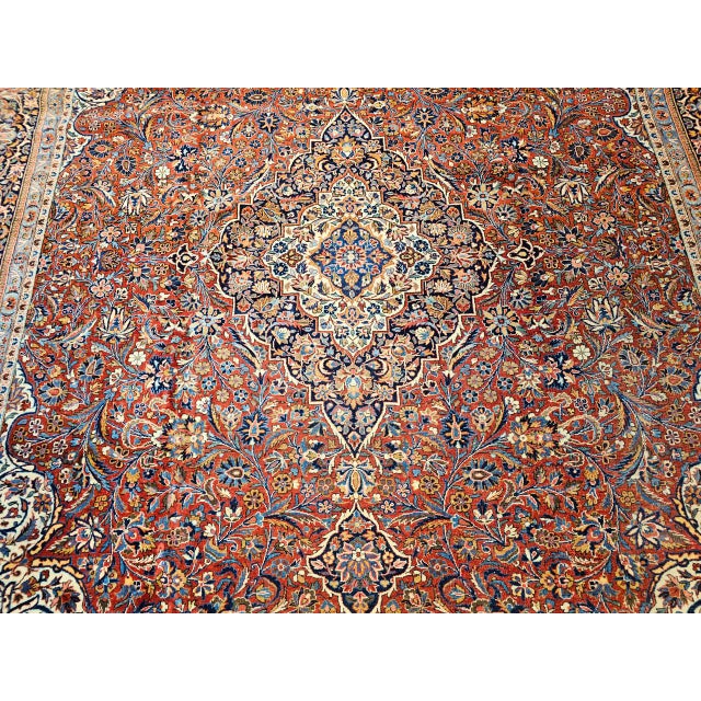 Early 20th Century Persian Kashan Rug, Hand-Knotted Wool & Cotton, Floral Garden Pattern, Brick-Red & Ivory, 9x12 For Sale - Image 12 of 13