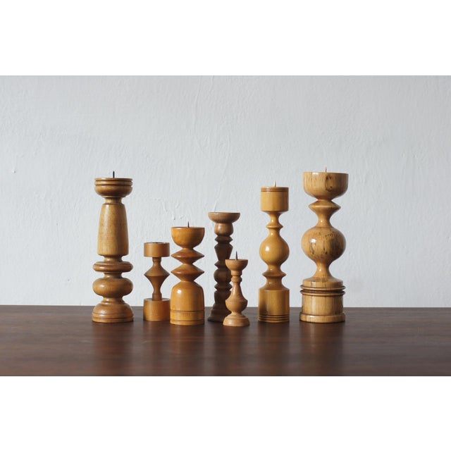 Scandinavian Wooden Candleholders, Set of 7 For Sale - Image 3 of 3